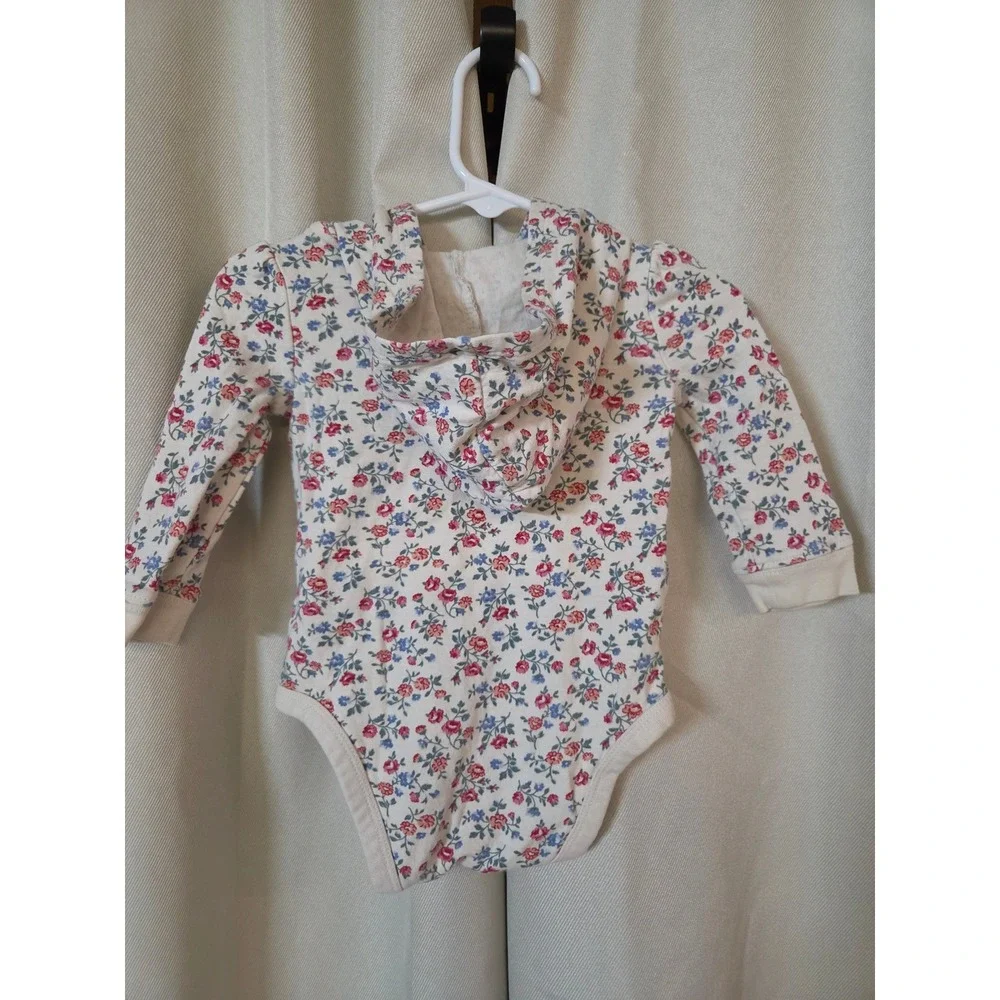 OshKosh B'gosh Baby Girls Cream Floral Hooded Henley Bodysuit 9M